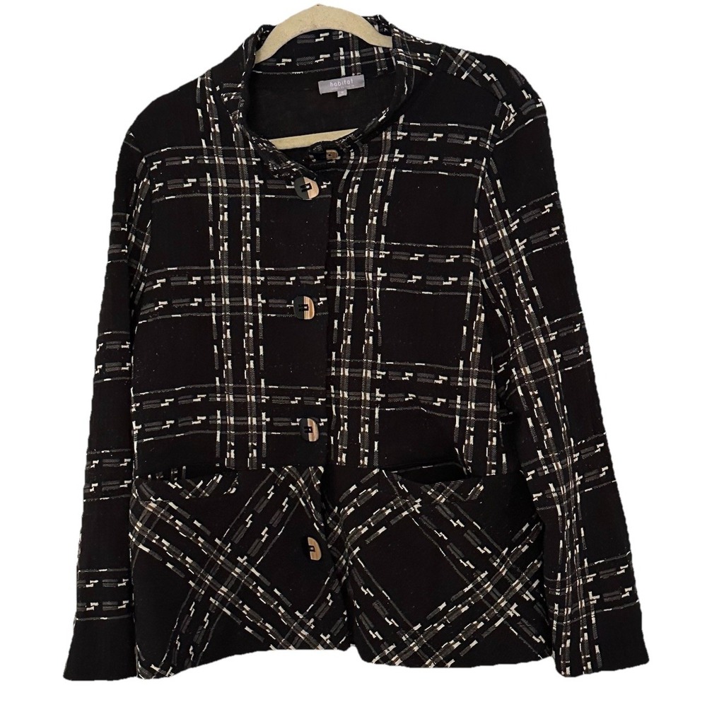 Habitat Cotton Lux Knit Plaid Swing Jacket M Peplum Black White Plaid Speckled